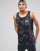 Asos Relaxed Linen Look Tank With Floral Print - Black