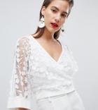 River Island 3d Floral Applique Wrap Front Top - Cream