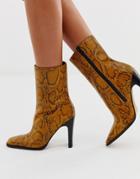 Asos Design Evolution Leather High Ankle Boots In Yellow Snake - Yellow