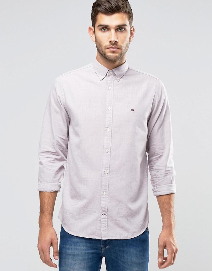 Tommy Hilfiger Shirt With Flag Logo In Port In New York Regular Fit - Tawny Port