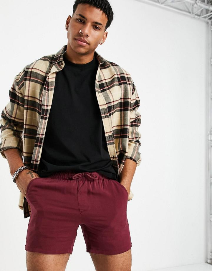 Asos Design Lightweight Slim Shorts In Burgundy-red