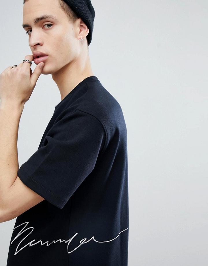 Mennace Oversized Signature Logo T-shirt In Black - Black