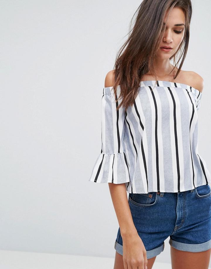 Influence Bardot Top With Flare Sleeve - Blue