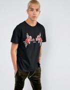 Sixth June Oversized T-shirt In Black With Floral Embroidery - Black