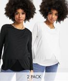 New Look Maternity 2-pack Long Sleeve Nursing Wrap Tee In Multi-black