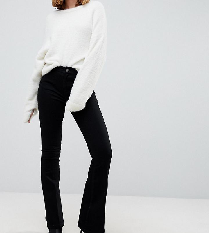 Asos Design Petite Bell Flare Jeans In Clean Black With Pressed Crease