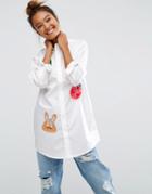 Mini Cream Long Sleeve Tunic Shirt With Badges - White