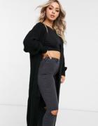 Femme Luxe Knitted Long Line Cardi In Black