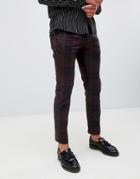 River Island Smart Pants In Burgundy Check - Red