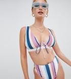 Asos Design Fuller Bust Mixed Stripe Print High Leg High Waist Bikini Bottom - Multi