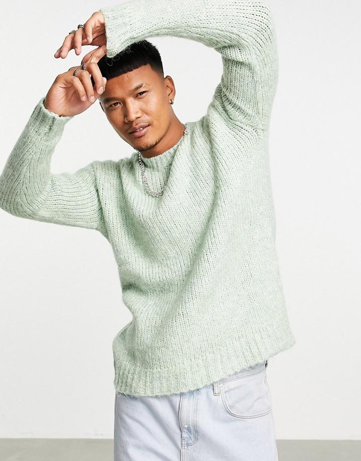 Pull & Bear Fluffy Sweater In Light Green