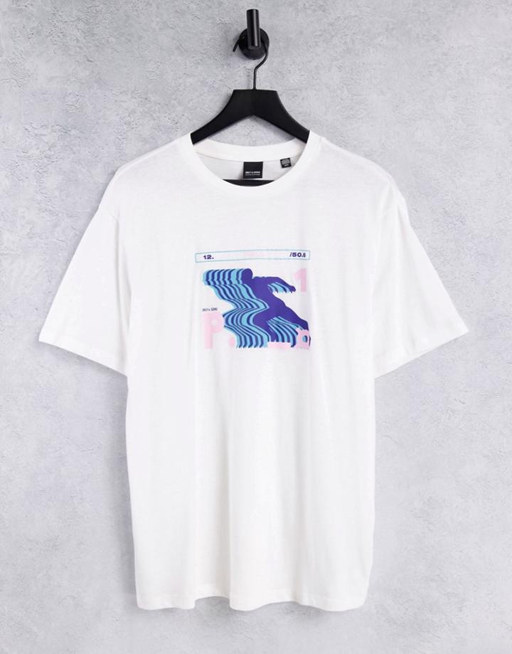Only & Sons Relaxed Fit Sprint Print T-shirt In Off White
