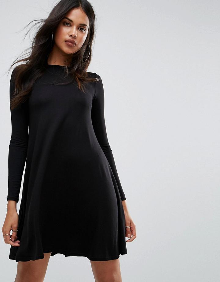 Boohoo Scoop Neck Long Sleeve Swing Dress - Black