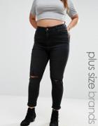 New Look Plus Washed Ripped Skinny Jeans - Black