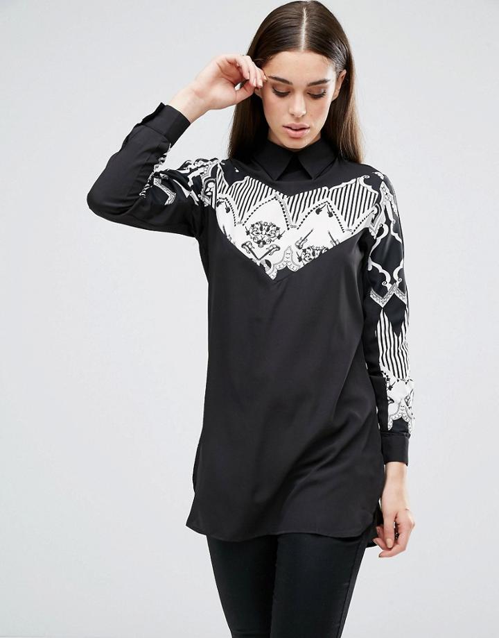 Ax Paris Printed Monochrome Insert Shirt - Black