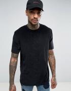 Asos Longline T-shirt In Towelling Fabric In Black - Black