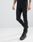 Asos Super Skinny Jeans In Black With Biker Details - Black