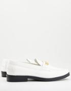 Asos Design Loafer With Gold Chain Detail In White Faux Leather