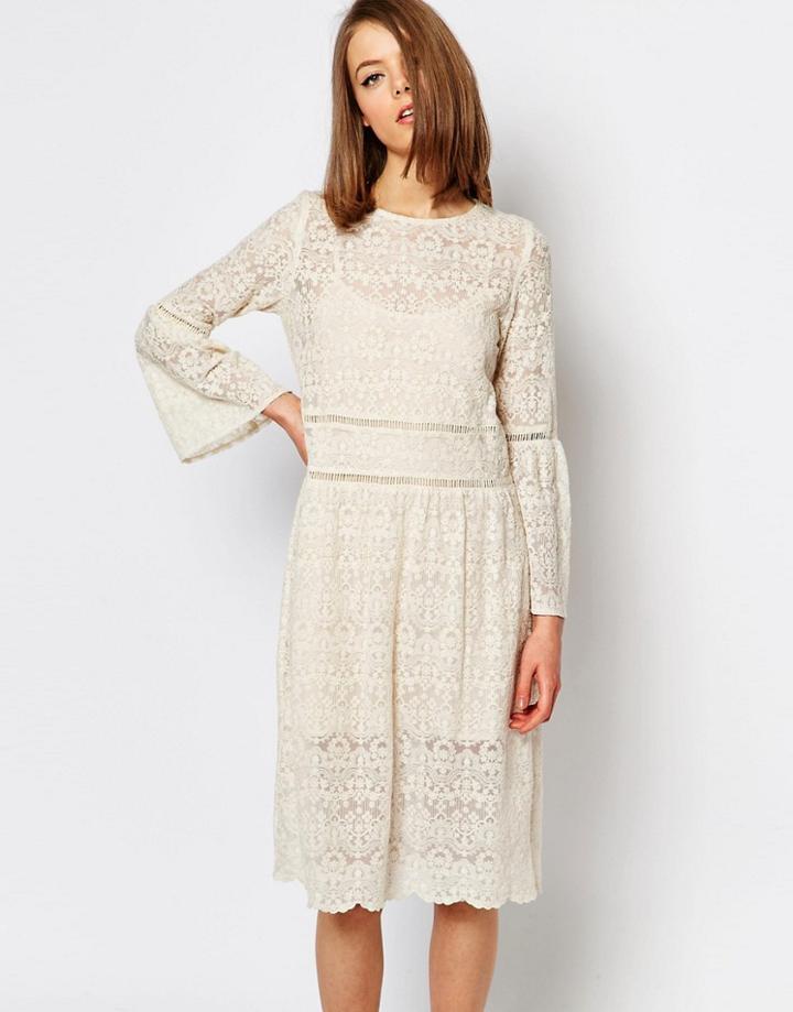 Sister Jane Lace Dress With Flared Sleeves - Cream