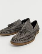 New Look Faux Leather Woven Tassel Loafer In Gray