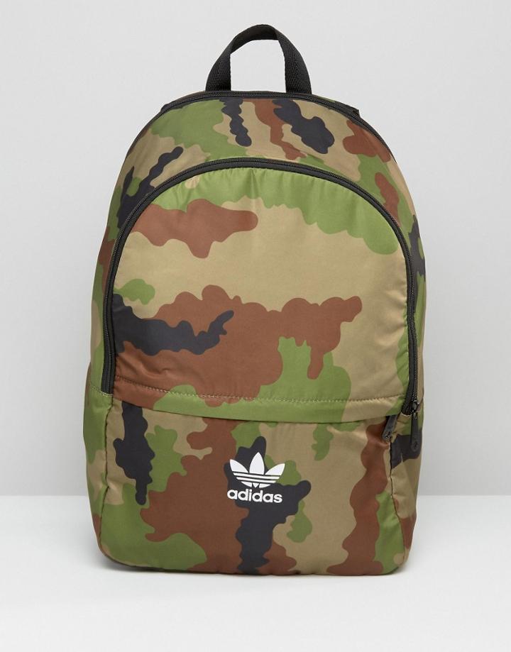 Adidas Originals Camo Print Backpack With Trefoil Logo - Green