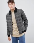 Solid Fleece Collar Worker Jacket In Pow Check - Black