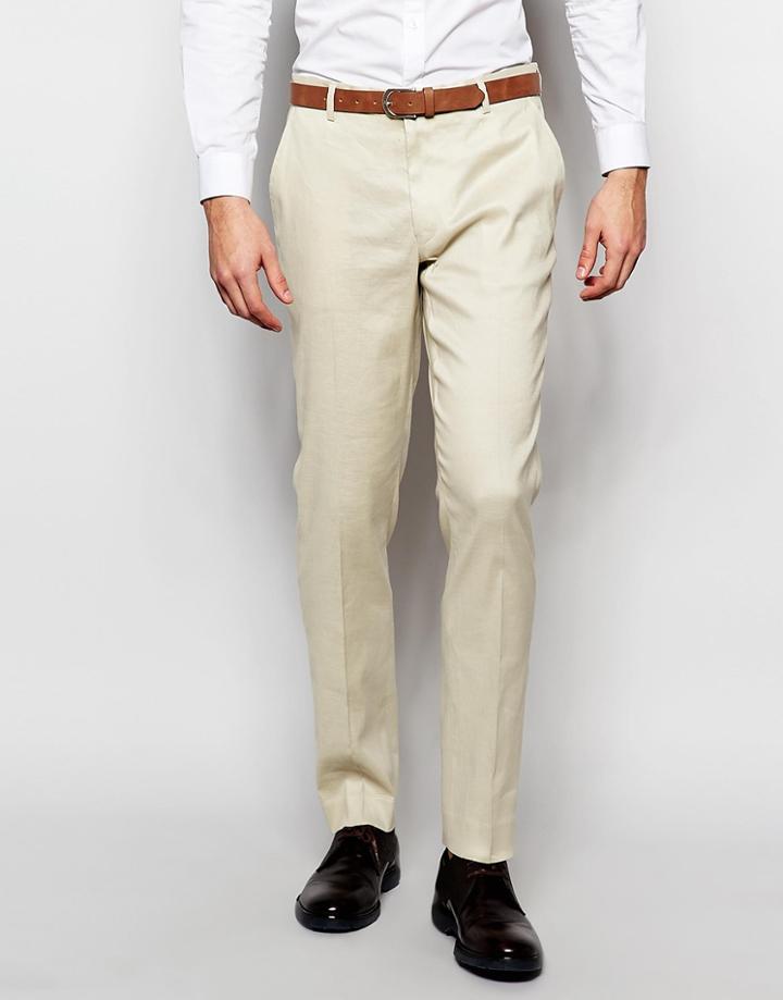 Asos Skinny Suit Pants In Linen Mix - Stone