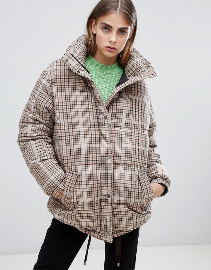 Bershka Check Padded Coat - Multi