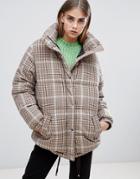 Bershka Check Padded Coat - Multi