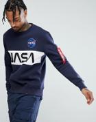 Alpha Industries Nasa Inlay Crewneck Sweatshirt In Navy/white - Navy