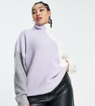 Violet Romance Plus Roll Neck Sweater In Color Block-purple