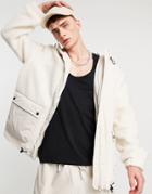 Topman Sherpa Zip Through Hooded Jacket In Cream-white