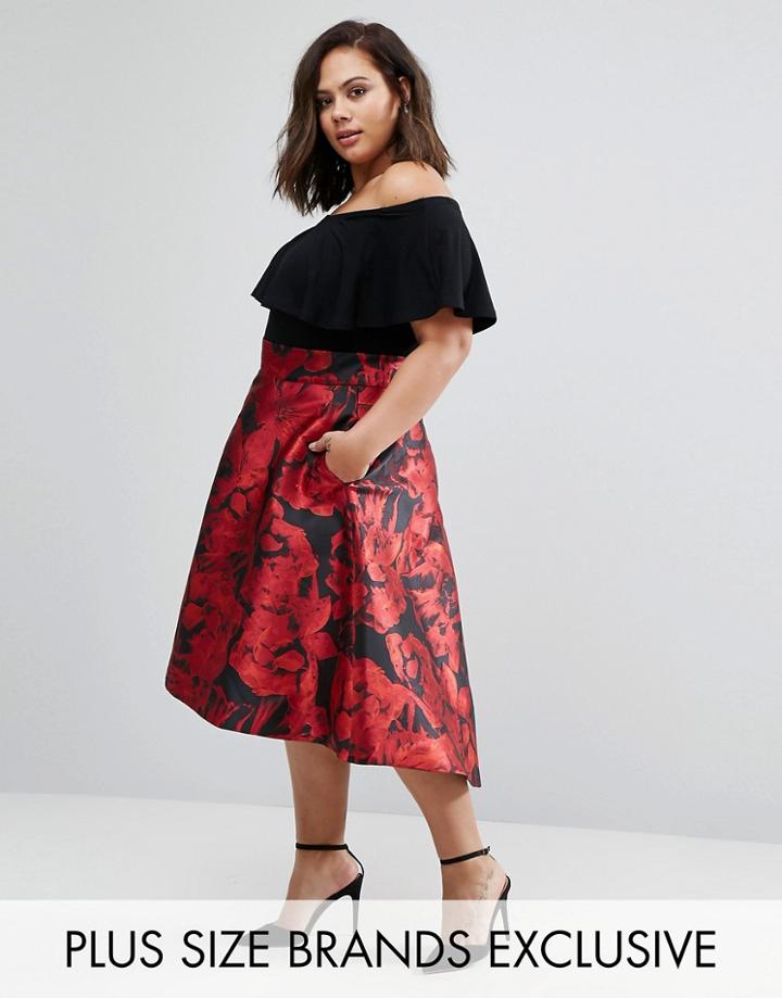 Coast Plus Rose Jacquard Hi Lo Skirt - Red