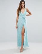 Jarlo Wrap Front Maxi Dress With Ruffle Detail - Blue