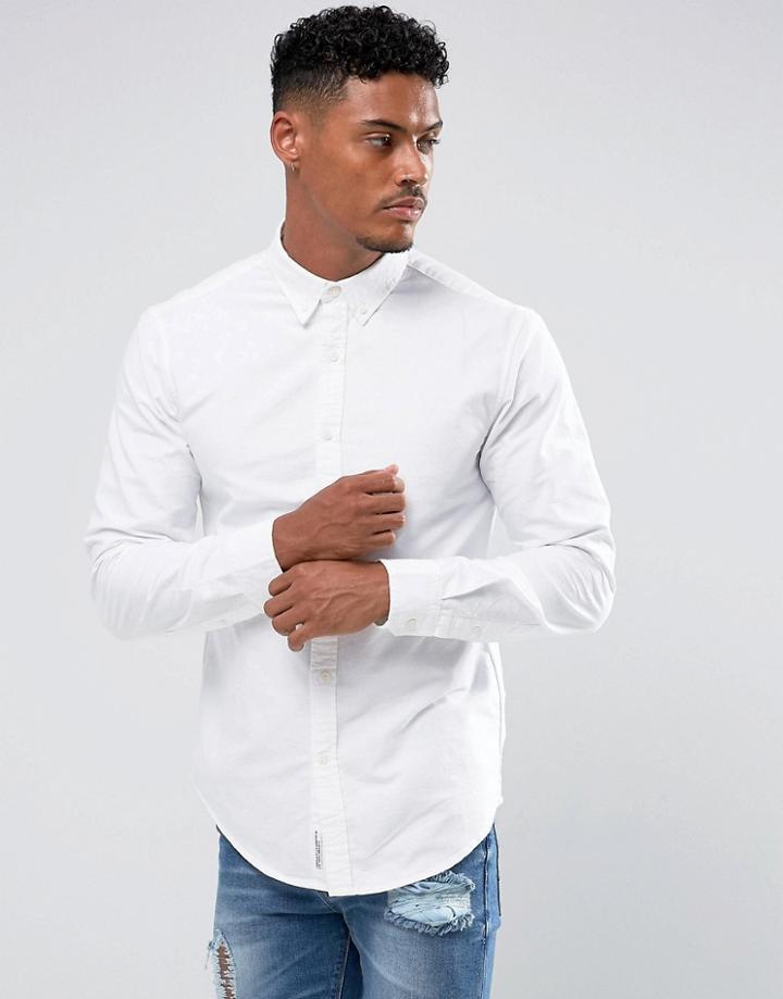 Pull & Bear Regular Fit Oxford Shirt In White - White