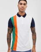 Asos Design Pique Polo Shirt With Vertical Color Block In White - White