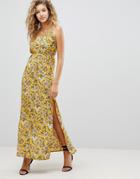 Ax Paris Floral Column Dress With Split - Yellow