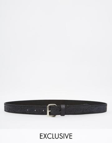 Retro Luxe London Leather Embossed Belt - Black