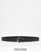 Retro Luxe London Leather Embossed Belt - Black