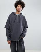 Asos Design Oversized Hoodie With Drawstring Hem And Double Layer Sleeves In Washed Black - Black