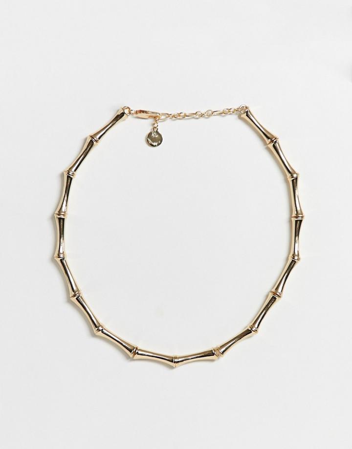 Asos Design Necklace In Bamboo Design In Gold Tone - Gold