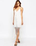 Asos Embroidered Fringed Cami Midi Dress - White