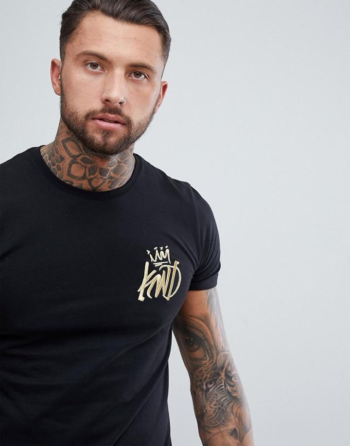 Kings Will Dream Muscle Fit Travis T-shirt In Black With Gold Logo - Black