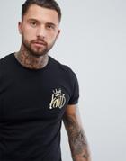 Kings Will Dream Muscle Fit Travis T-shirt In Black With Gold Logo - Black