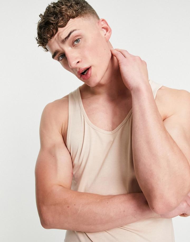Asos Design Muscle Fit Tank In Beige - Part Of A Set-neutral