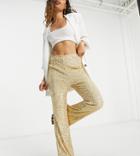Club L London Petite Sequin Wide Leg Pants In Light Gold