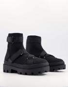 Asos Design Chelsea Boots In Black Scuba With Strapping And Chunky Sole