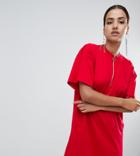 Missguided Zip Front T-shirt Dress In Red - Red