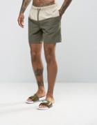 Asos Swim Shorts In Khaki With Stone Panel In Mid Length - Green