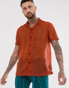 Asos Design Oversized Sheer Shirt With Textured Spot In Rust - Orange